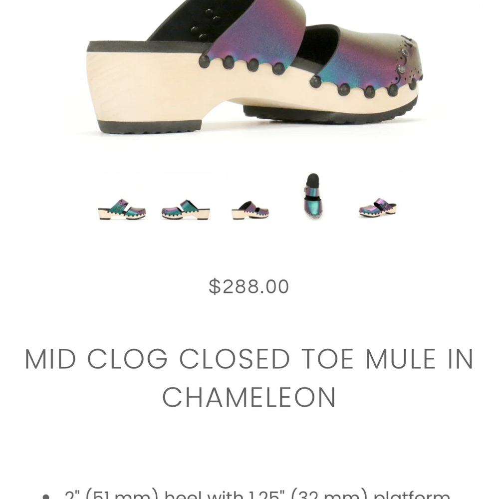 Mohop MID CLOG CLOSED TOE MULE IN CHAMELEON iridescent fits 8 or 8.5 - Picture 6 of 13